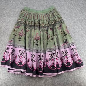 Casual Studio Skirt Womens L Green Lavender Sequin Embroidered Cotton EUC